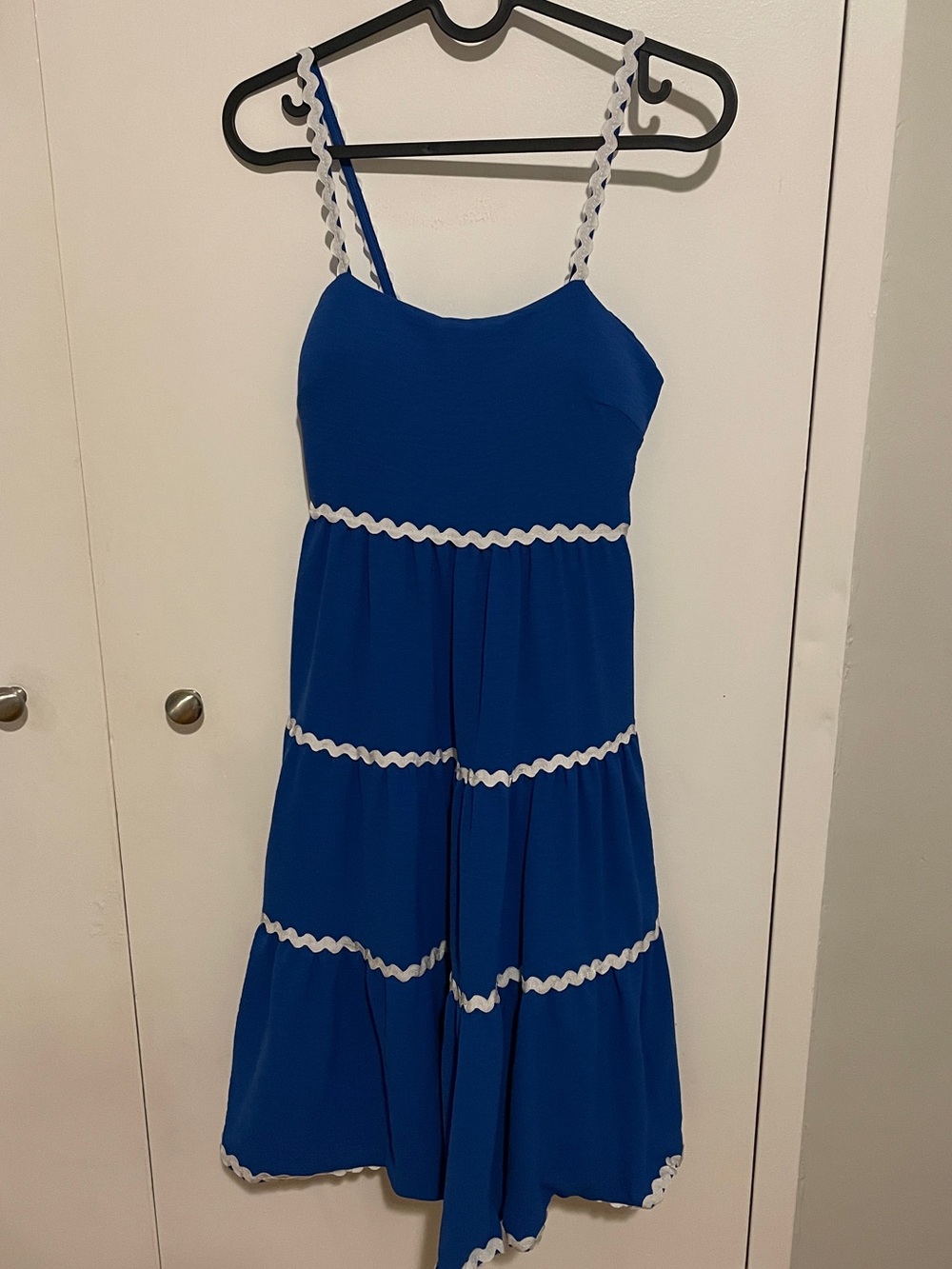 Blue Midi Sundress with White Ric Rac Trim